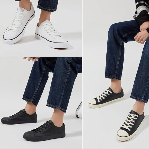 yageyan Mens Low top Classic Sneakers with Leather  Black Walking Size 11 NEW - Picture 5 of 6